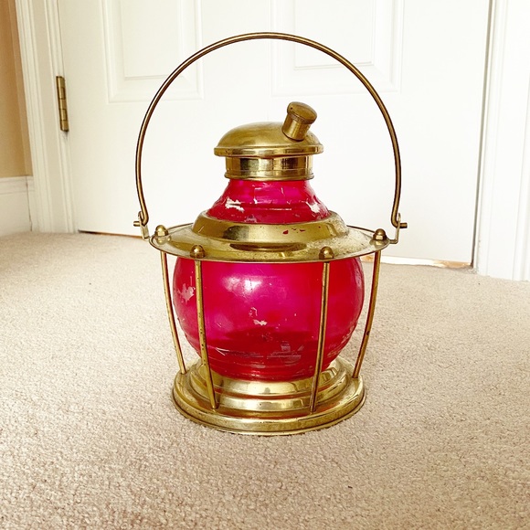 Vintage Other - Vintage brassy gold & red nautical lantern
